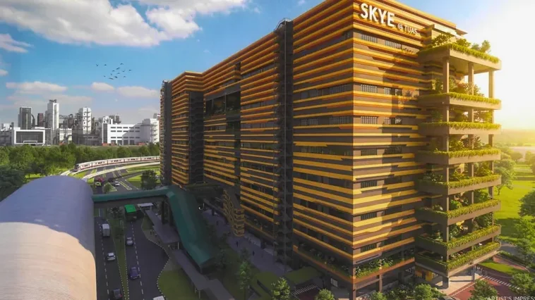 SKYE @ TUAS development beside Tuas Link MRT at sunset